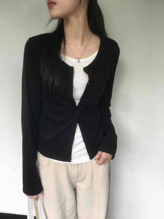 Eyelet Punching Layered Cardigan