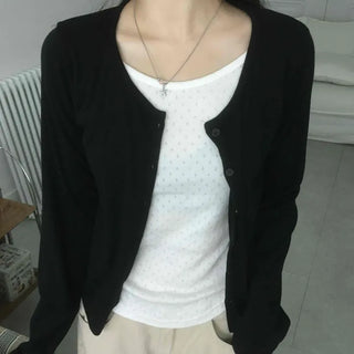 Eyelet Punching Layered Cardigan