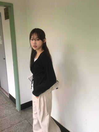 Eyelet Punching Layered Cardigan