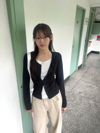Eyelet Punching Layered Cardigan