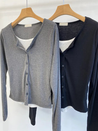 Eyelet Punching Layered Cardigan
