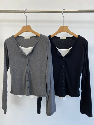 Eyelet Punching Layered Cardigan