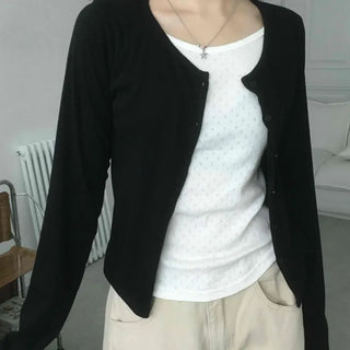 Eyelet Punching Layered Cardigan