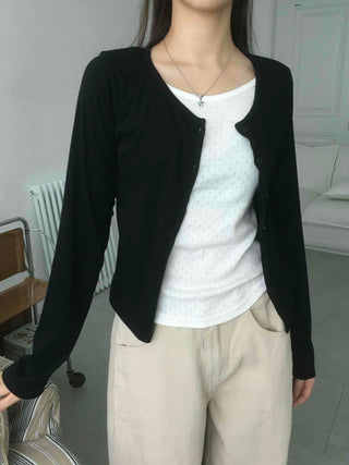 Eyelet Punching Layered Cardigan