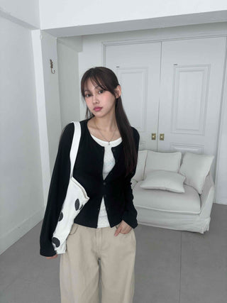 Eyelet Punching Layered Cardigan