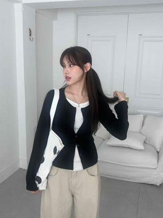 Eyelet Punching Layered Cardigan