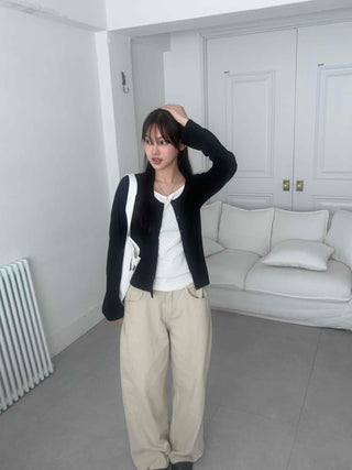 Eyelet Punching Layered Cardigan
