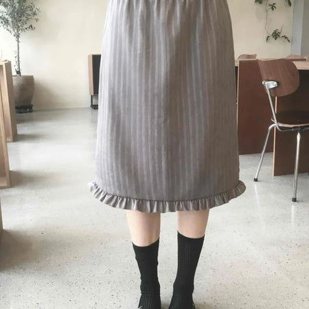 Striped Frill Midi Skirt