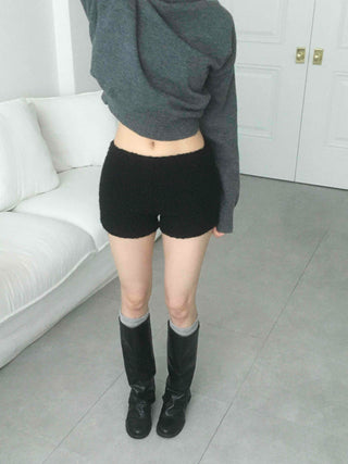 Slim Fit Boucle Elastic Waist Shorts