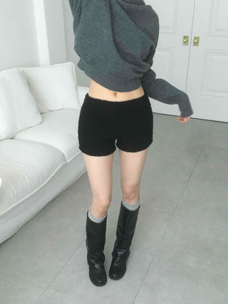 Slim Fit Boucle Elastic Waist Shorts