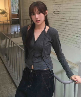 One-piece Halter Layered Long-Sleeve Cardigan