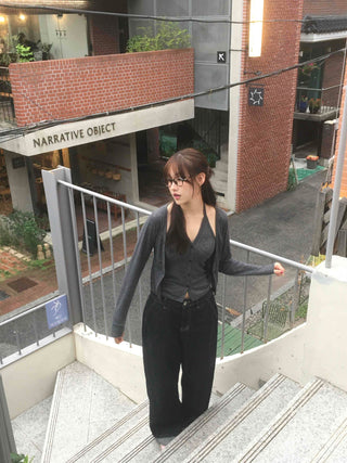One-piece Halter Layered Long-Sleeve Cardigan