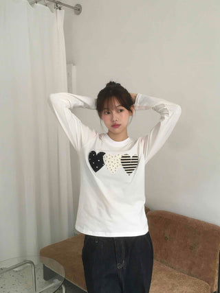 Grunge Autumn Heart Patch Long Sleeve T-shirt
