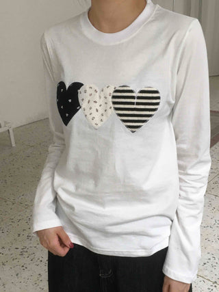 Grunge Autumn Heart Patch Long Sleeve T-shirt
