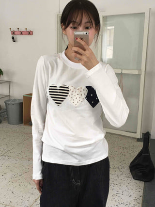 Grunge Autumn Heart Patch Long Sleeve T-shirt