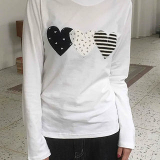 Grunge Autumn Heart Patch Long Sleeve T-shirt