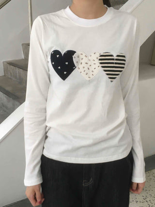 Grunge Autumn Heart Patch Long Sleeve T-shirt
