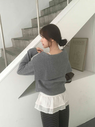 Basic Two-Way Sailor Collar Knit Zip-Up