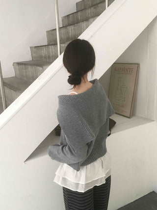 Basic Two-Way Sailor Collar Knit Zip-Up