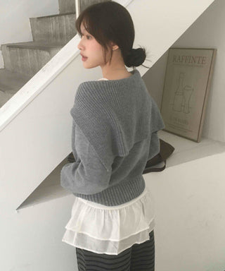 Basic Two-Way Sailor Collar Knit Zip-Up