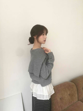 Basic Two-Way Sailor Collar Knit Zip-Up