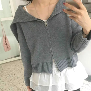 Basic Two-Way Sailor Collar Knit Zip-Up