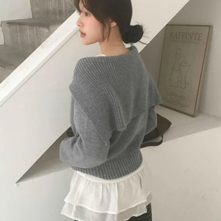 Basic Two-Way Sailor Collar Knit Zip-Up
