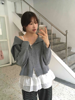 Basic Two-Way Sailor Collar Knit Zip-Up