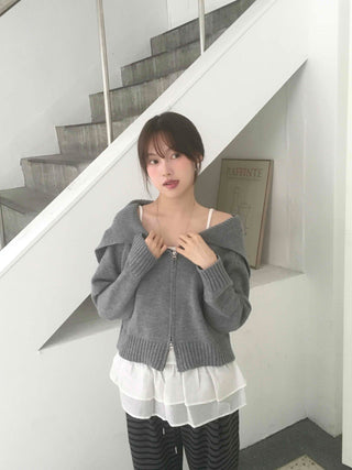 Basic Two-Way Sailor Collar Knit Zip-Up