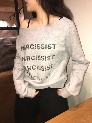 Pony Off-Shoulder Lettering Sweatshirt
