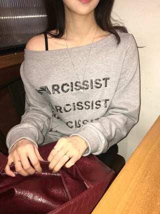 Pony Off-Shoulder Lettering Sweatshirt