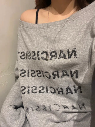 Pony Off-Shoulder Lettering Sweatshirt