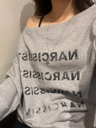 Pony Off-Shoulder Lettering Sweatshirt