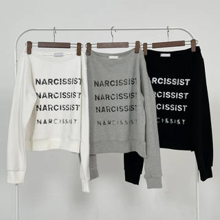 Pony Off-Shoulder Lettering Sweatshirt