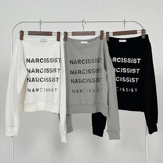 Pony Off-Shoulder Lettering Sweatshirt