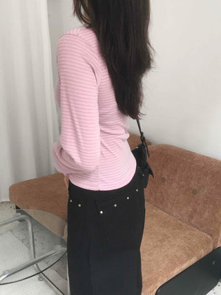 Arm Cover Striped V-Neck Long Sleeve T-Shirt