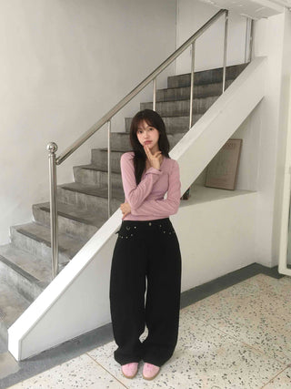 Arm Cover Striped V-Neck Long Sleeve T-Shirt