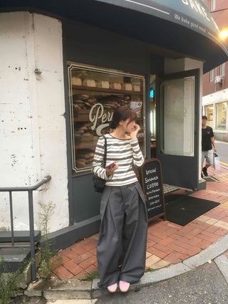 Effortless chic color-block off-striped long-sleeve t-shirt