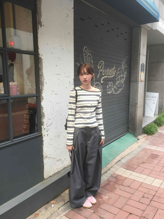Effortless chic color-block off-striped long-sleeve t-shirt