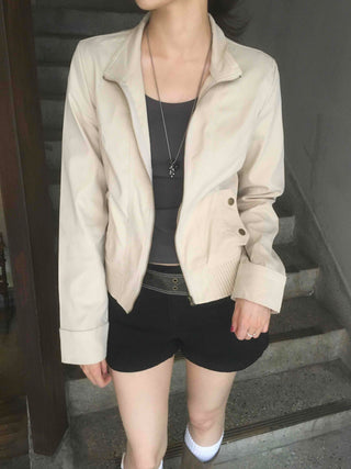 Basic slim fit street plain zip-up