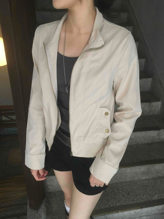 Basic slim fit street plain zip-up