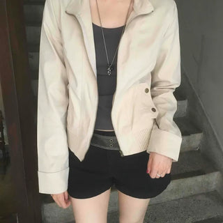Basic slim fit street plain zip-up