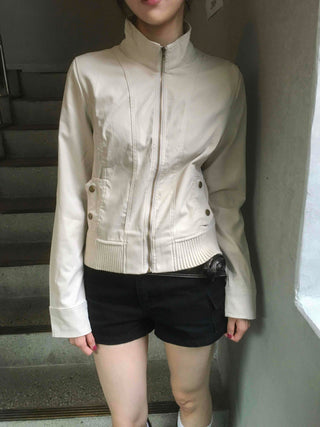 Basic slim fit street plain zip-up