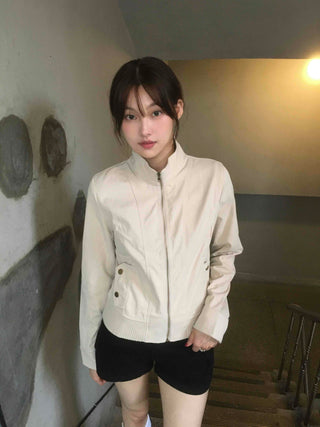 Basic slim fit street plain zip-up