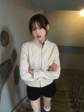 Basic slim fit street plain zip-up
