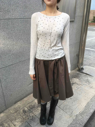 Basic Tie Plain Flare Midi Skirt