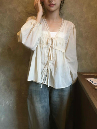 Beige Cotton Linen Blouse
