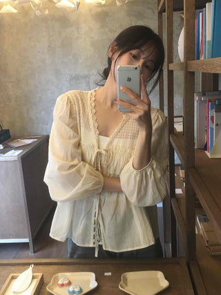 Beige Cotton Linen Blouse