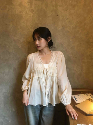 Beige Cotton Linen Blouse