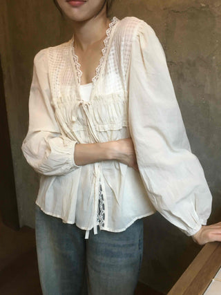 Beige Cotton Linen Blouse